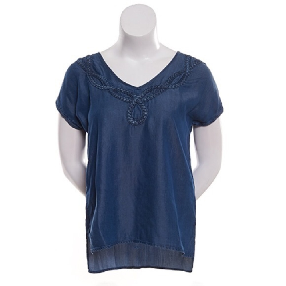 Nine West Jeans Denim Lacey Braided Trim Top